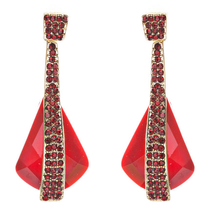 Beautiful Long Crystal Pave Accented Earrings Red - Accessoriesforever