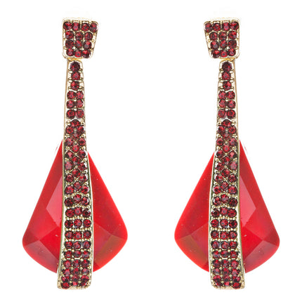 Beautiful Long Crystal Pave Accented Earrings Red