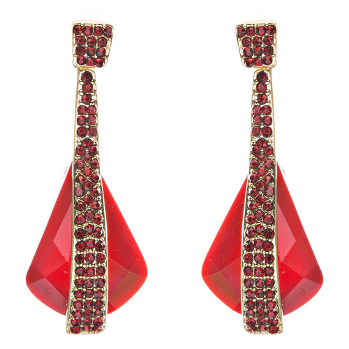 Beautiful Long Crystal Pave Accented Earrings Red - Accessoriesforever