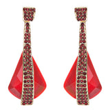 Beautiful Long Crystal Pave Accented Earrings Red
