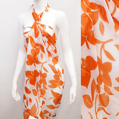 Beach Sarong Pareo Wrap Tropical Flower Orange White