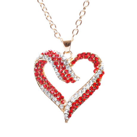 Valentines Jewelry Crystal Rhinestone Beautiful Heart Pendant Necklace N90 GDRed