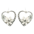 Gorgeous Flower Crystal Rhinestone Fashion Heart Dangle Earrings Silver