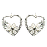 Gorgeous Flower Crystal Rhinestone Fashion Heart Dangle Earrings Silver