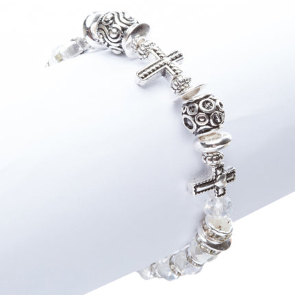 Cross Jewelry Crystal Rhinestone Fascinating Stretch Bracelet B463 White - Accessoriesforever
