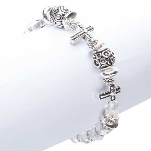 Cross Jewelry Crystal Rhinestone Fascinating Stretch Bracelet B463 White
