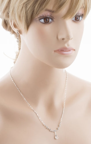 Bridal Wedding Jewelry Set Crystal Rhinestone Simple Teardrop Necklace Silver