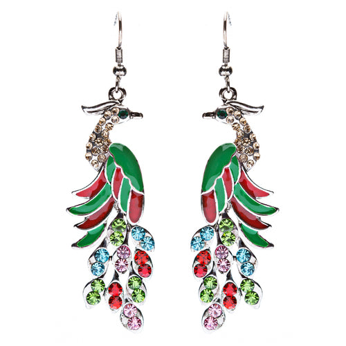 Gorgeous Dazzling Crystal Rhinestone Peacock Dangle Charm Fashion Earrings Multi