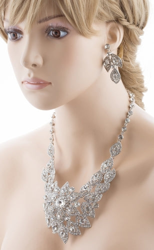 Bridal Wedding Jewelry Crystal Rhinestone Fantasic Stunning Necklace Silver