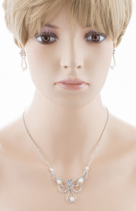 Bridal Wedding Jewelry Set Rhinestone Pearl Flower DP - Accessoriesforever