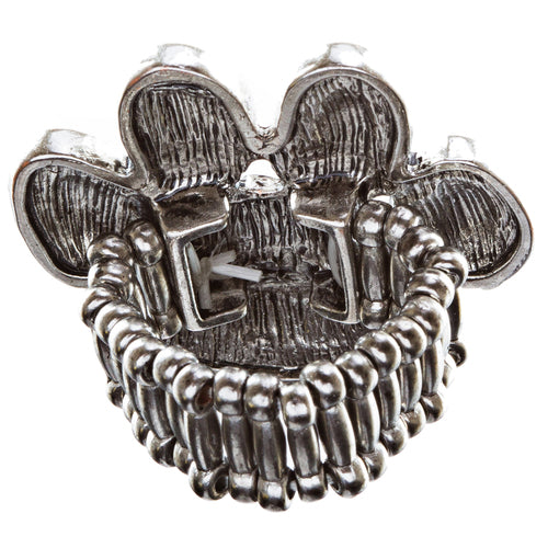 Puppy Paw Crystal Pave Stretch Ring Silver Clear