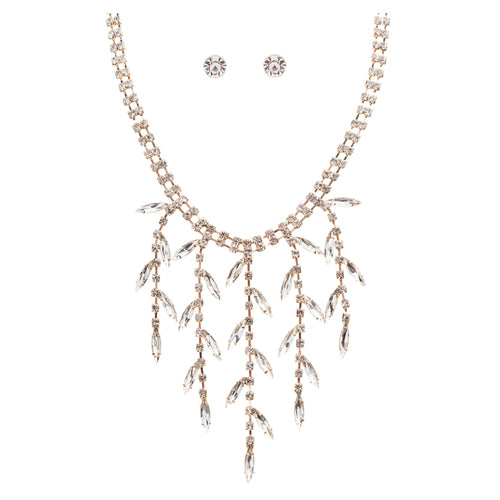 Bridal Wedding Jewelry Crystal Rhinestone Alluring Leaflet Necklace J518 Gold