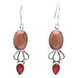 925 Sterling Silver Natural Gemstones Goldstone Garnet Dangle Earrings FJSVE2163