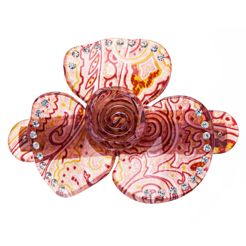 Woman Fashion Hair Clip Flower Crystal Pink Red NEW - Accessoriesforever