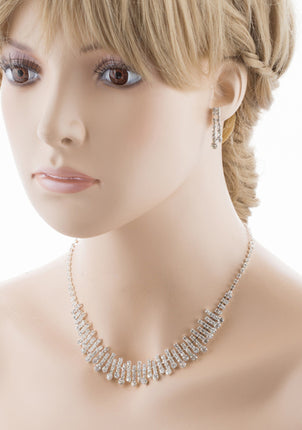 Bridal Wedding Jewelry Set Crystal Rhinestone Chic Trendy Necklace Silver Clear - Accessoriesforever