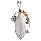925 Sterling Silver Natural Gemstones Agate Multigems Pendant FJSVP2103