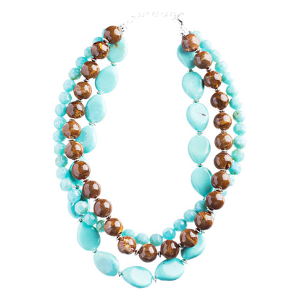 Elegance Fashion Multi Layered High Quality Stone Necklace And Earrings JN261TQ - Accessoriesforever