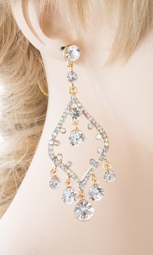 Bridal Wedding Jewelry Crystal Rhinestone Open Chandelier Dangle Earrings Gold - Accessoriesforever