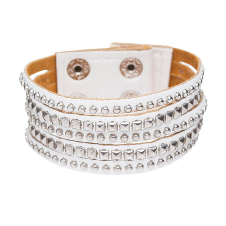 Chic Trendy Multi Metal Studs Style Genuine Leather Wrap Fashion Bracelet White