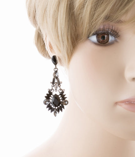 Bridal Wedding Jewelry Crystal Rhinestone Uniquely Crafted Earrings E726 Black