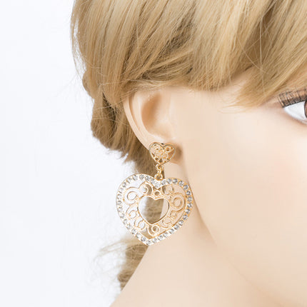 Sophisticated Crystal Rhinestone Heart Shape Dangle Fashion Earrings E313 Gold - Accessoriesforever
