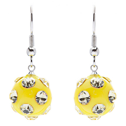 Crystal Studs Earrings Linear Drop Lucite Ball Yellow - Accessoriesforever