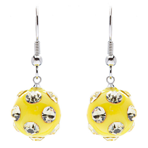 Crystal Studs Earrings Linear Drop Lucite Ball Yellow - Accessoriesforever