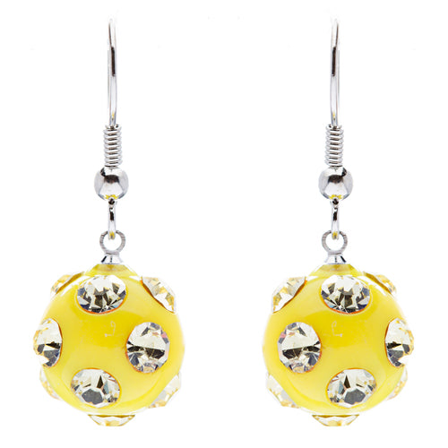 Crystal Studs Earrings Linear Drop Lucite Ball Yellow