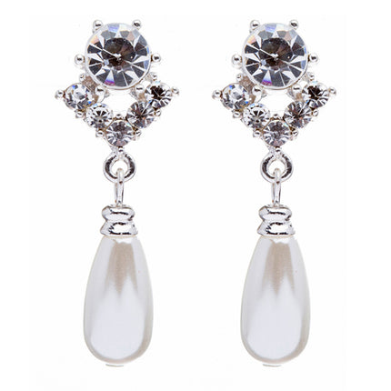 Bridal Wedding Jewelry Set Crystal Pearl Linear Teardrop Necklace - Accessoriesforever