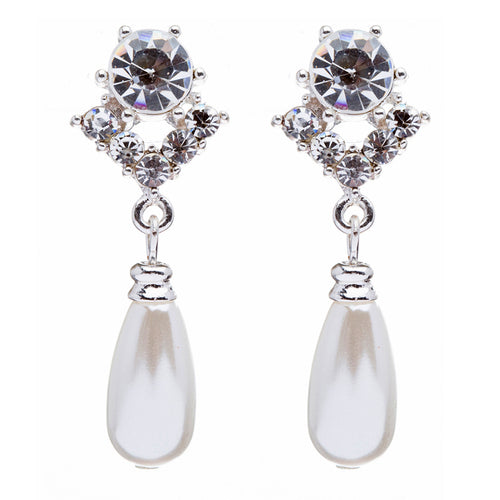 Bridal Wedding Jewelry Set Crystal Pearl Linear Teardrop Necklace