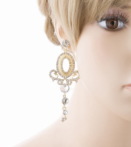 Bridal Wedding Jewelry Prom Fancy Crystal Rhinestone Dangle Earrings E967 Gold