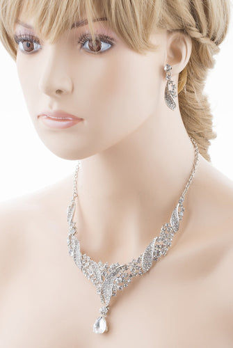 Bridal Wedding Jewelry Crystal Rhinestone Beautifully Crafted Necklace J508 SLV