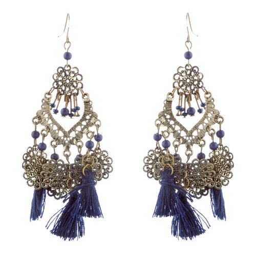 Beautiful Statement Fashion Style Tassel  Beads Dangle Earrings E952 Blue