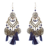 Beautiful Statement Fashion Style Tassel  Beads Dangle Earrings E952 Blue