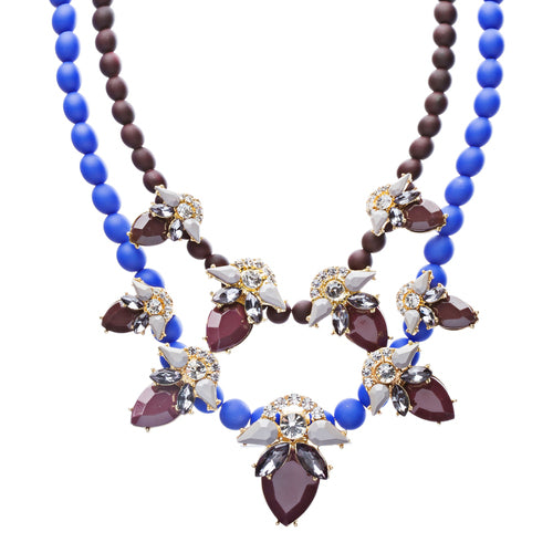 Stunning Double Chain Crystal Rhinestone Tear Drop Statement Necklace JN243 BRWN