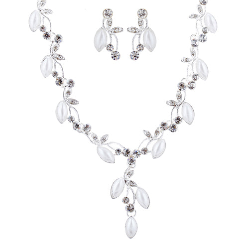 Bridal Wedding Jewelry Crystal Rhinestone Pearl Charming Necklace Set J694 SV