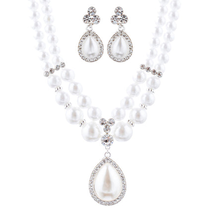 Bridal Wedding Jewelry Crystal Rhinestone Pearl Teardrop Necklace Set J704 SV - Accessoriesforever