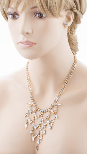 Bridal Wedding Jewelry Crystal Rhinestone Alluring Leaflet Necklace J518 Gold