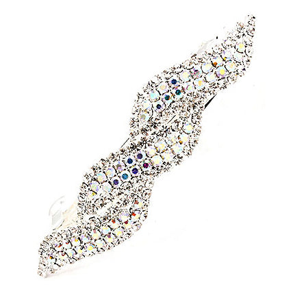 Bridal Wedding Hair Jewelry Sparkling Interlaced Design Barrette Clip Silver AB - Accessoriesforever