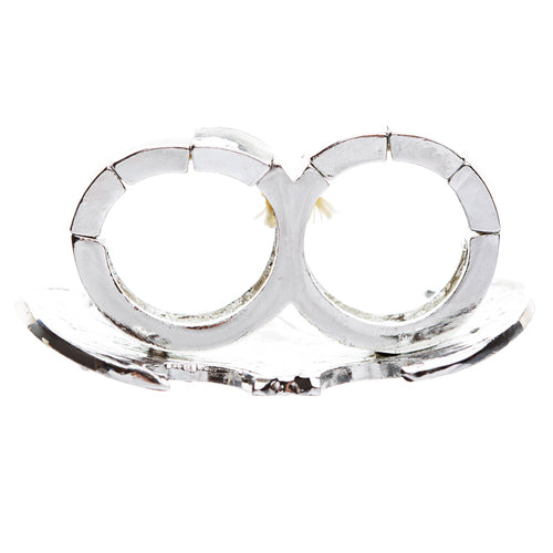 Fun Bat Crystal Rhinestone Two Finger Stretch Adjustable Ring Silver Clear - Accessoriesforever