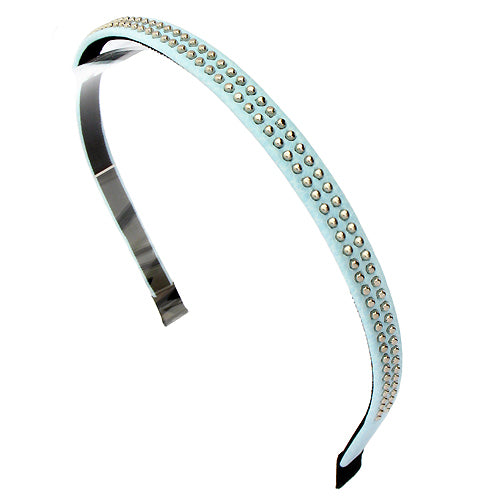 Double Row Silver Ball Stud Leatherette Light Blue Headband