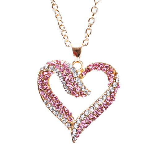 Valentines Jewelry Crystal Rhinestone Beautiful Heart Pendant Necklace N90 GD PK