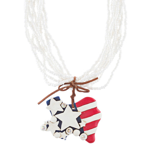 Patriotic Jewelry Multi Strands Crystal Rhinestone Heart Star Necklace JN267 WT