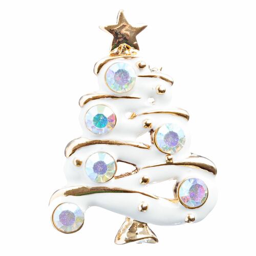Christmas Jewelry Rhinestone Beautiful Christmas Tree Charm Pin BH133 White - Accessoriesforever