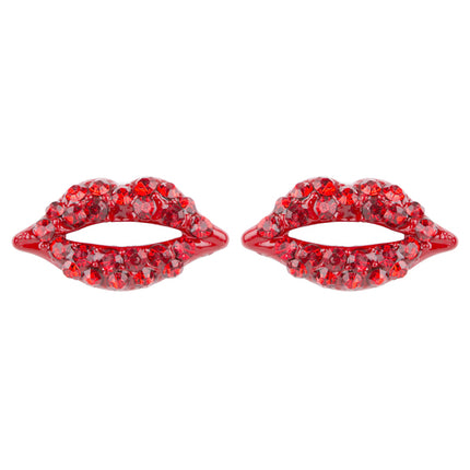 Fun Adorable Sparkling Lip Design Charm Stud Post Fashion Earrings E1202 Red