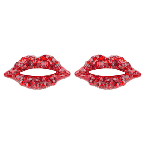 Fun Adorable Sparkling Lip Design Charm Stud Post Fashion Earrings E1202 Red