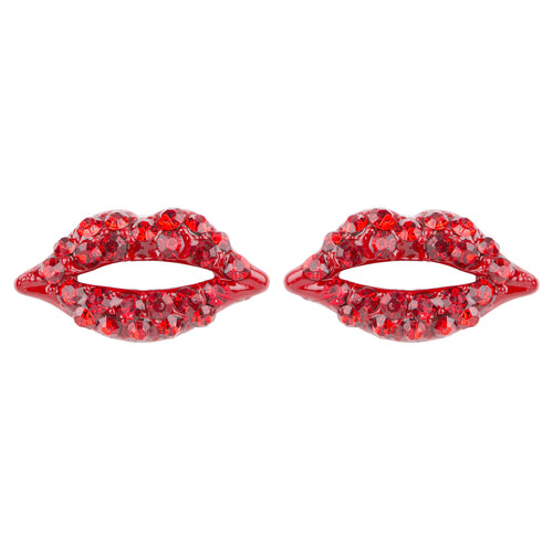 Fun Adorable Sparkling Lip Design Charm Stud Post Fashion Earrings E1202 Red