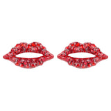 Fun Adorable Sparkling Lip Design Charm Stud Post Fashion Earrings E1202 Red