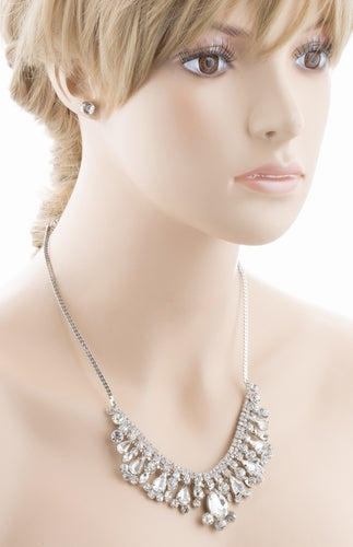 Bridal Wedding Jewelry Crystal Rhinestone Brilliant Bib Design Necklace Earrings - Accessoriesforever