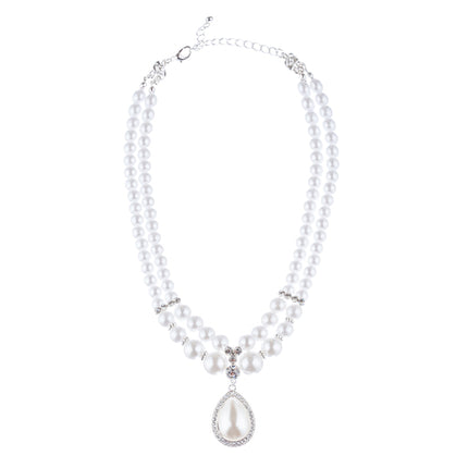 Bridal Wedding Jewelry Crystal Rhinestone Pearl Teardrop Necklace Set J704 SV - Accessoriesforever